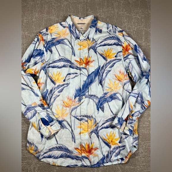 Tommy Bahama 100% Linen Button Down Floral Beachy Vacation Long Sleeve Mens XL - Picture 1 of 6